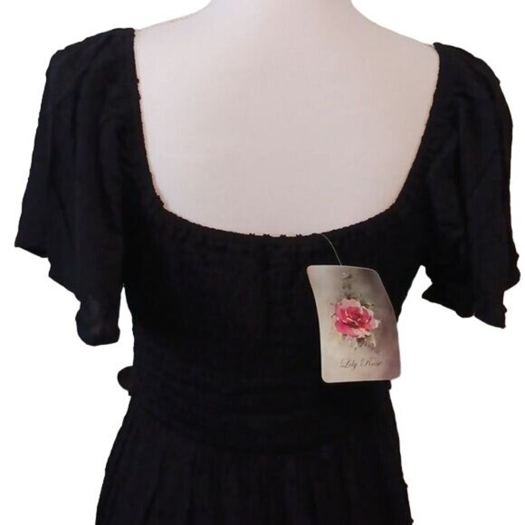 NEW Lily Rose Black Empire Waist Mini Dress, Size M, Flutter Sleeve Skater Dress - Picture 8 of 16